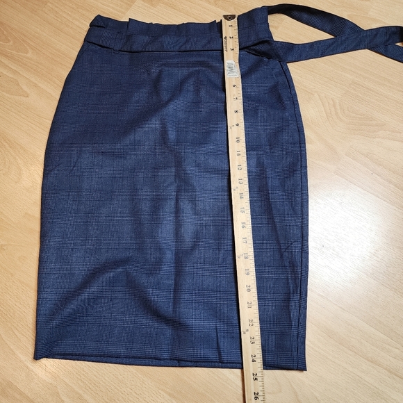 NWT Banana Republic Blue Plaid Pencil Midi Suit Skirt Removable Belt Pocket Sz 0 - Picture 10 of 15